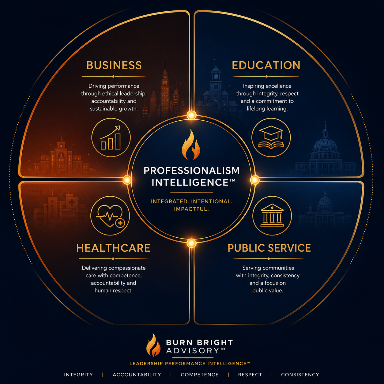 Leaders across business, healthcare, education and public service applying professional standards