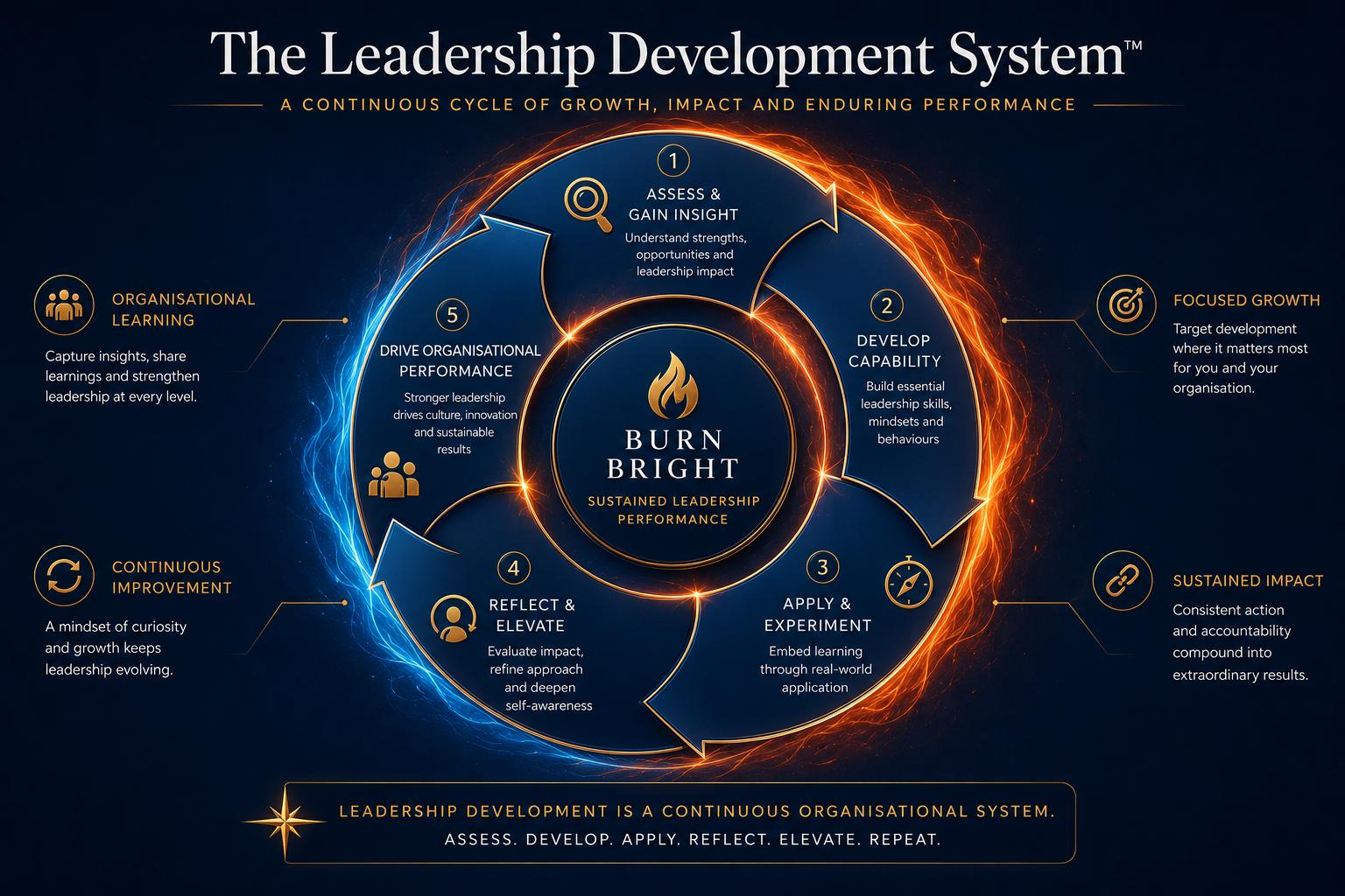 Sustainable leadership development system illustrating ongoing capability building over time