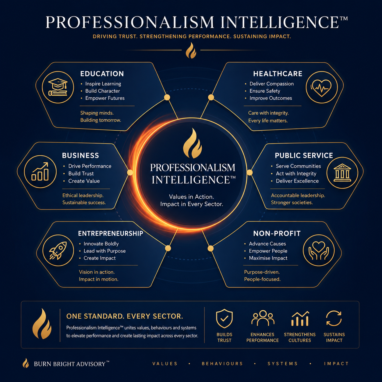 Visual overview of sector applications of Professionalism Intelligence across industries