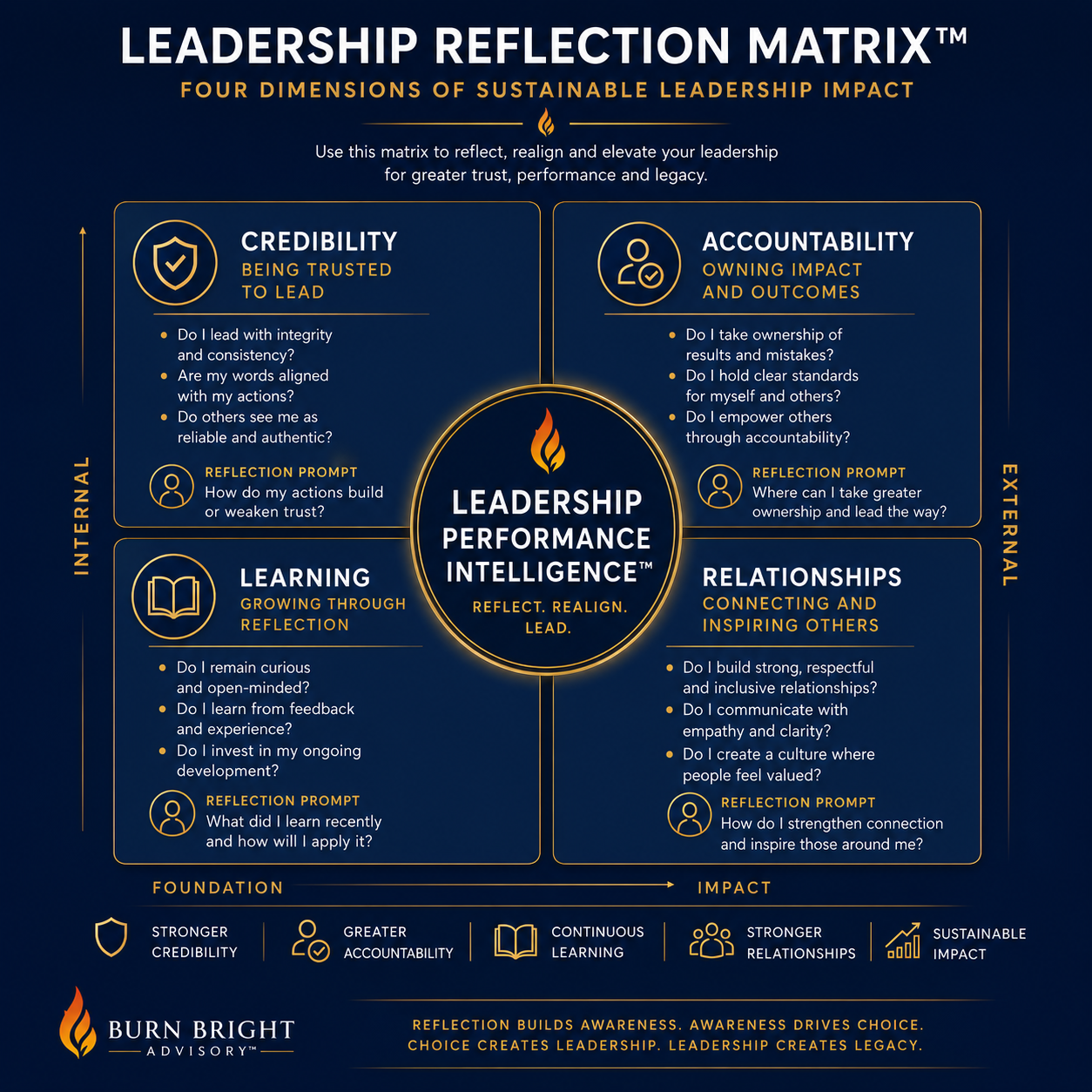 Professionalism Intelligence Reflection Framework across five areas