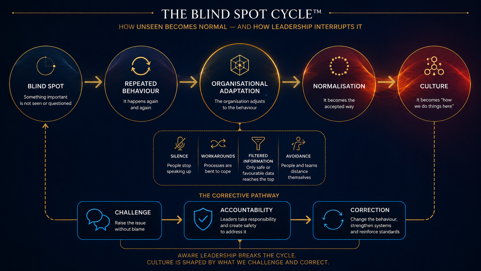 Illustration representing how ethical blind spots appear differently across business, education, healthcare, public service, HR and entrepreneurial leadership contexts
